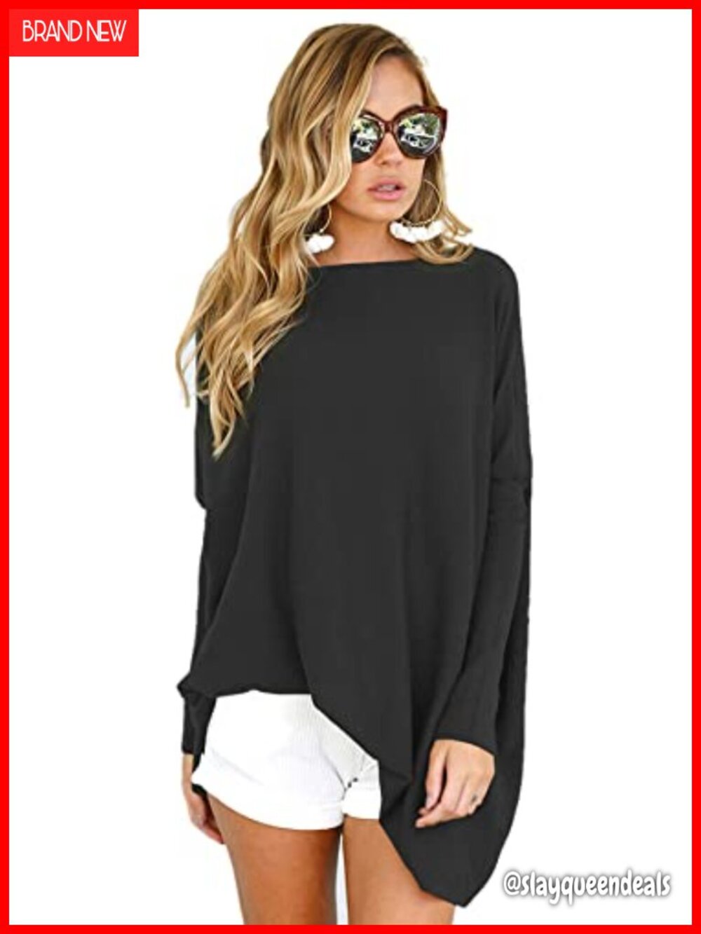 Womens Oversized Tunic Top Long Sleeve Boat Neck Casual Shirt